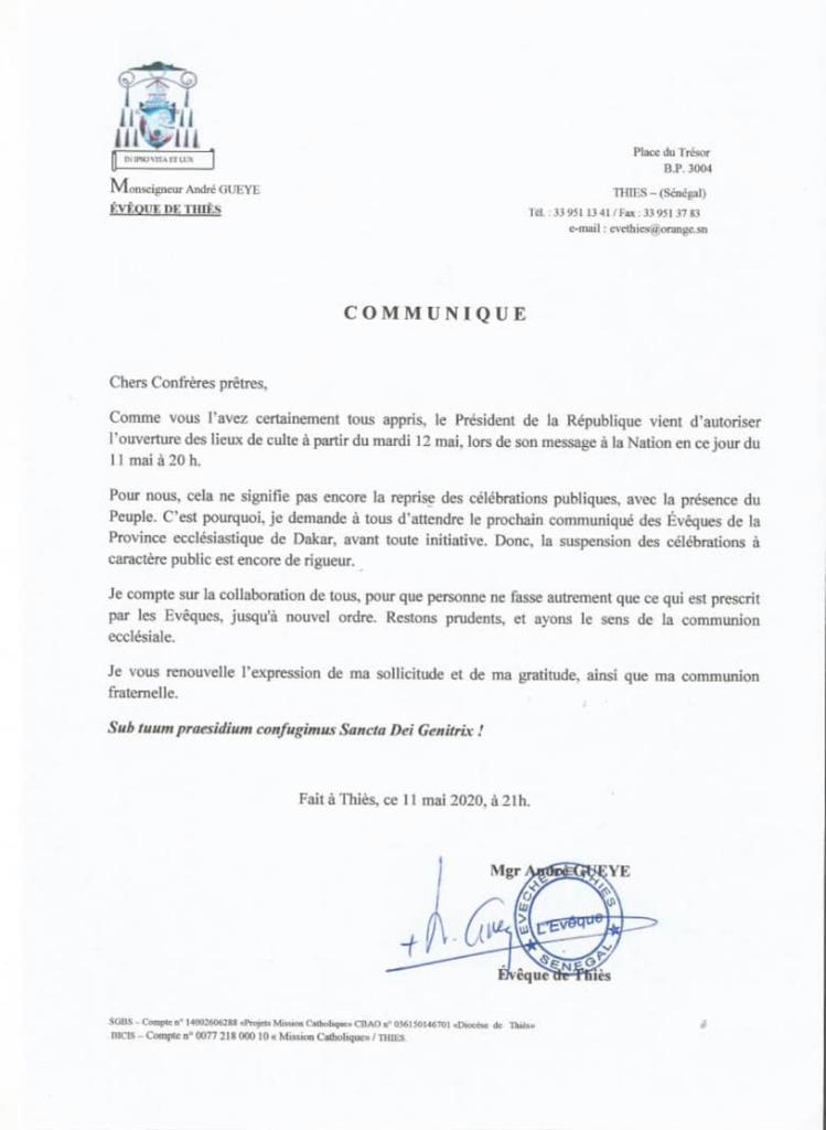 Réouverture des lieux de cultes: l'Eglise maintient la suspension des célébrations à caractère public