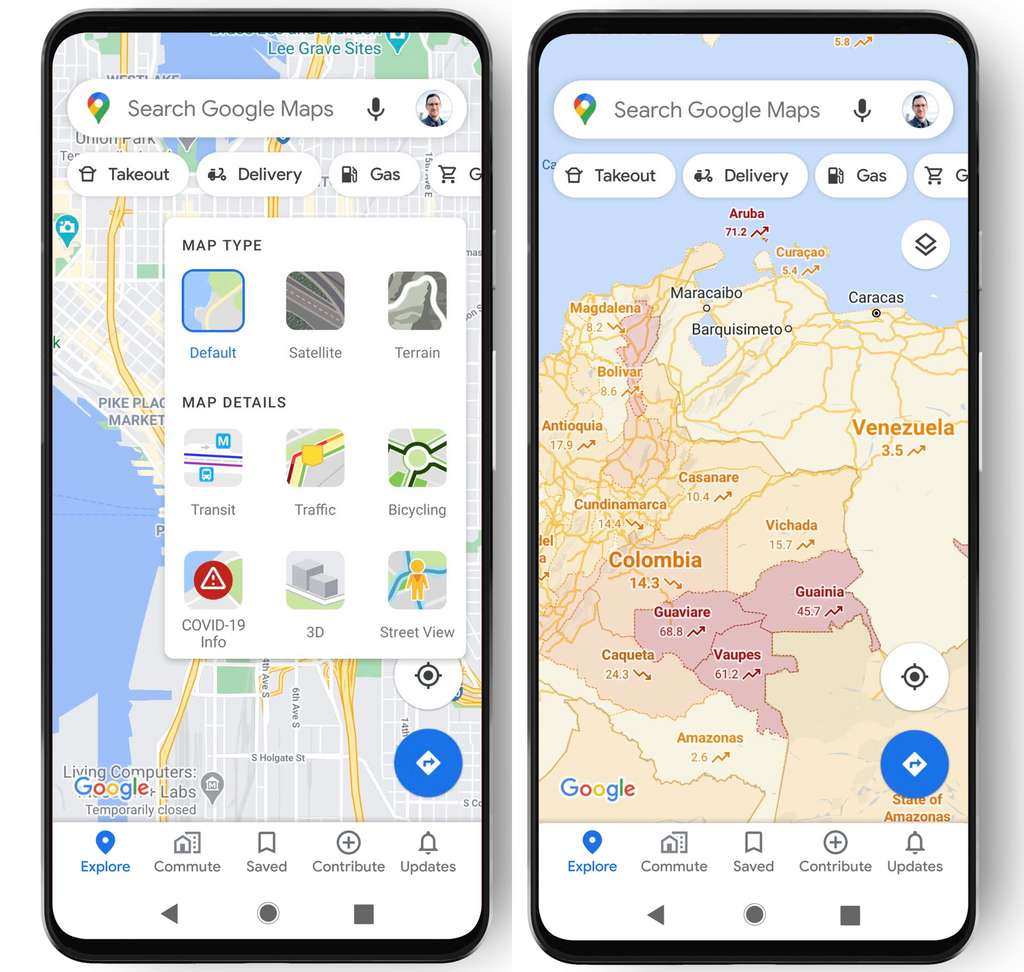 Google Maps cartographie les zones de cas de Covid-19
