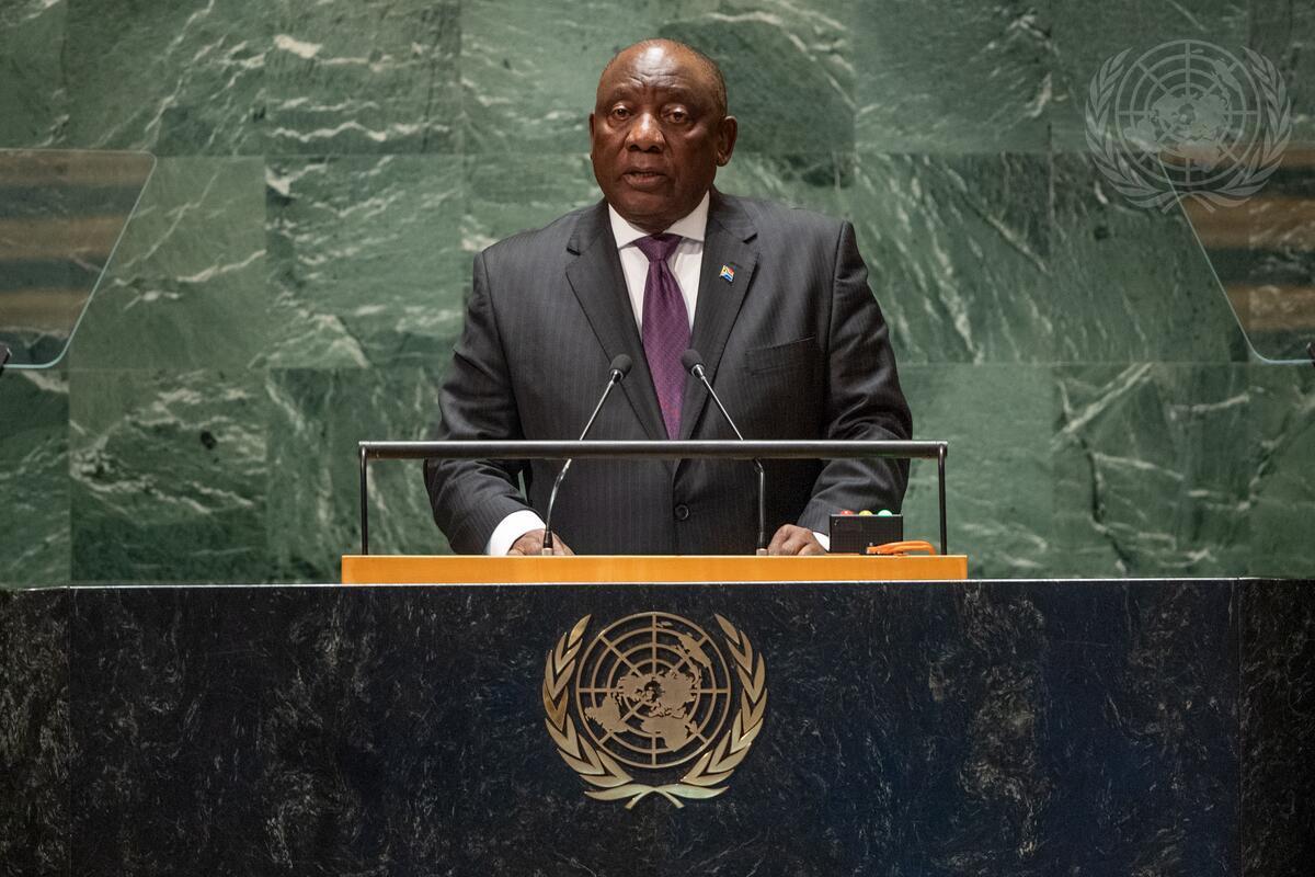 Le president sud-africain Cyril Ramaphosa ,ors d'un discours á l'ONU