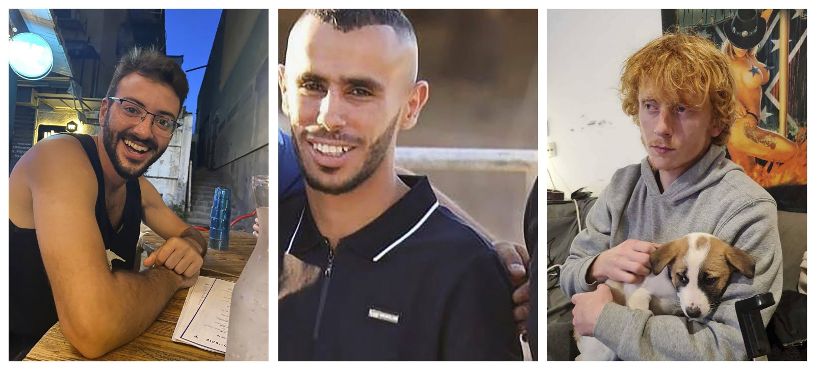 Les trois otages israéliens assassinés par l’armée israélienne à Gaza (de gauche à droite) : Alon Shamriz, Samer -al-Talalqa et Yotam Haim