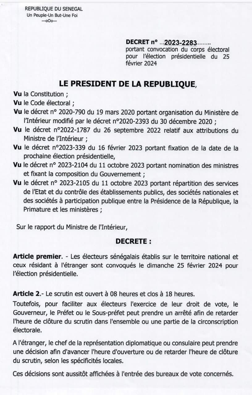 Convocation du corps électoral : le décret du 29 novembre 2023 abrogé par le décret du 3 février 2024