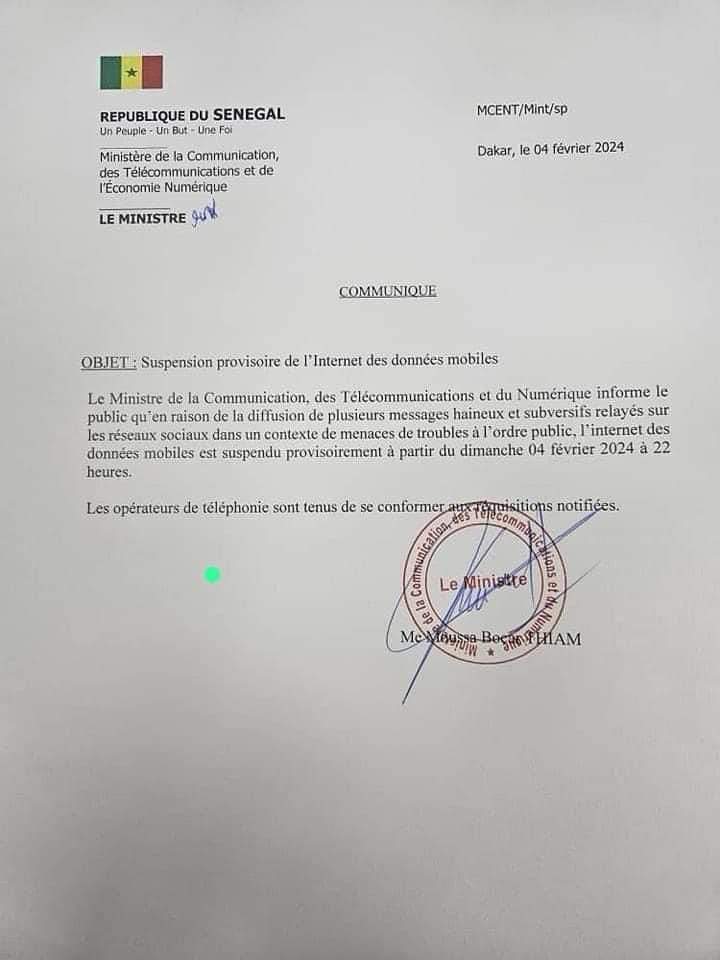 SENEGAL - Les données mobiles (encore) coupées par l'Etat 