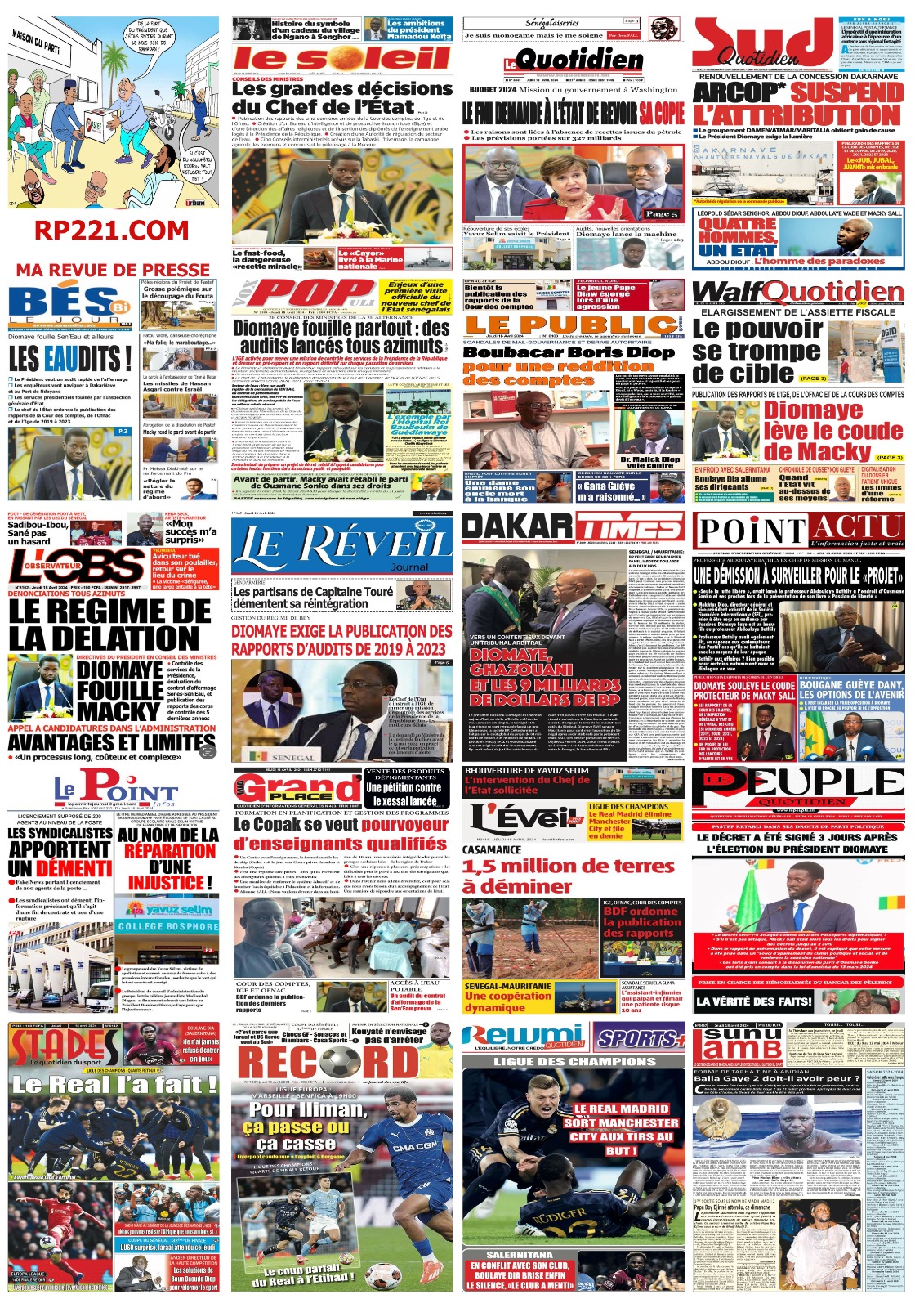 Mosaïque réalisée par Ma Revue de Presse (Mamadou Ly)