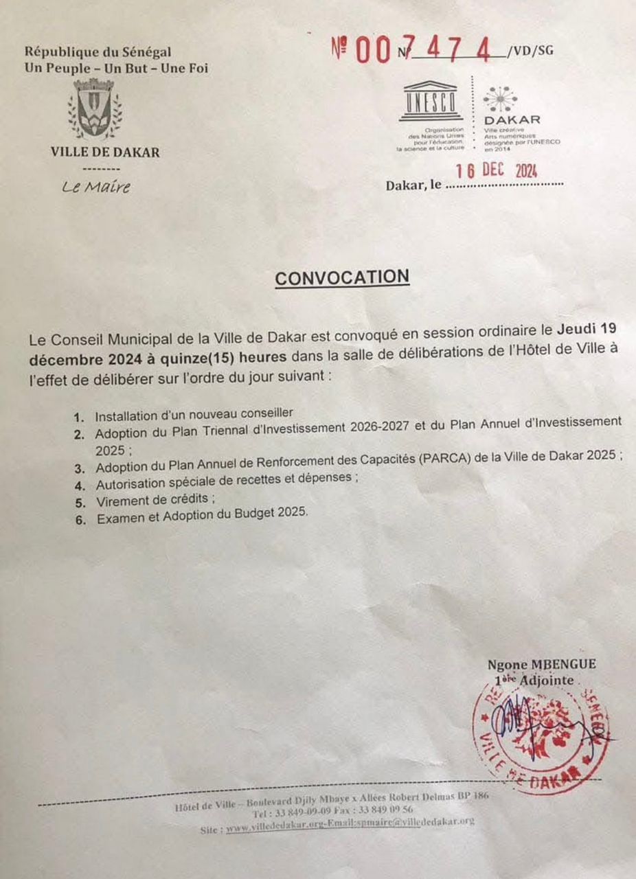 Ville de Dakar - La première adjointe au maire, Ngoné Mbengue, convoque une session ordinaire