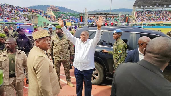 Le président centrafricain Faustin-Archange Touadéra lors d'un rassemblement populaire à Bangui
