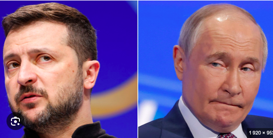 Les présidents ukrainien Volodymyr Zelinsky (g) et russe Vladimir Poutine