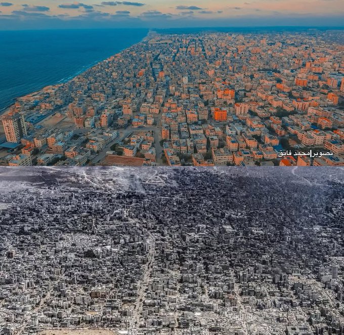 Gaza avant et après les crimes israéliens contre les populations et infrastructures civiles palestiniennes