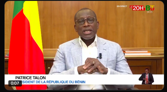 Patrice Talon lors de son discours à la nation du 7 décembre 2025 (capture d'écran)