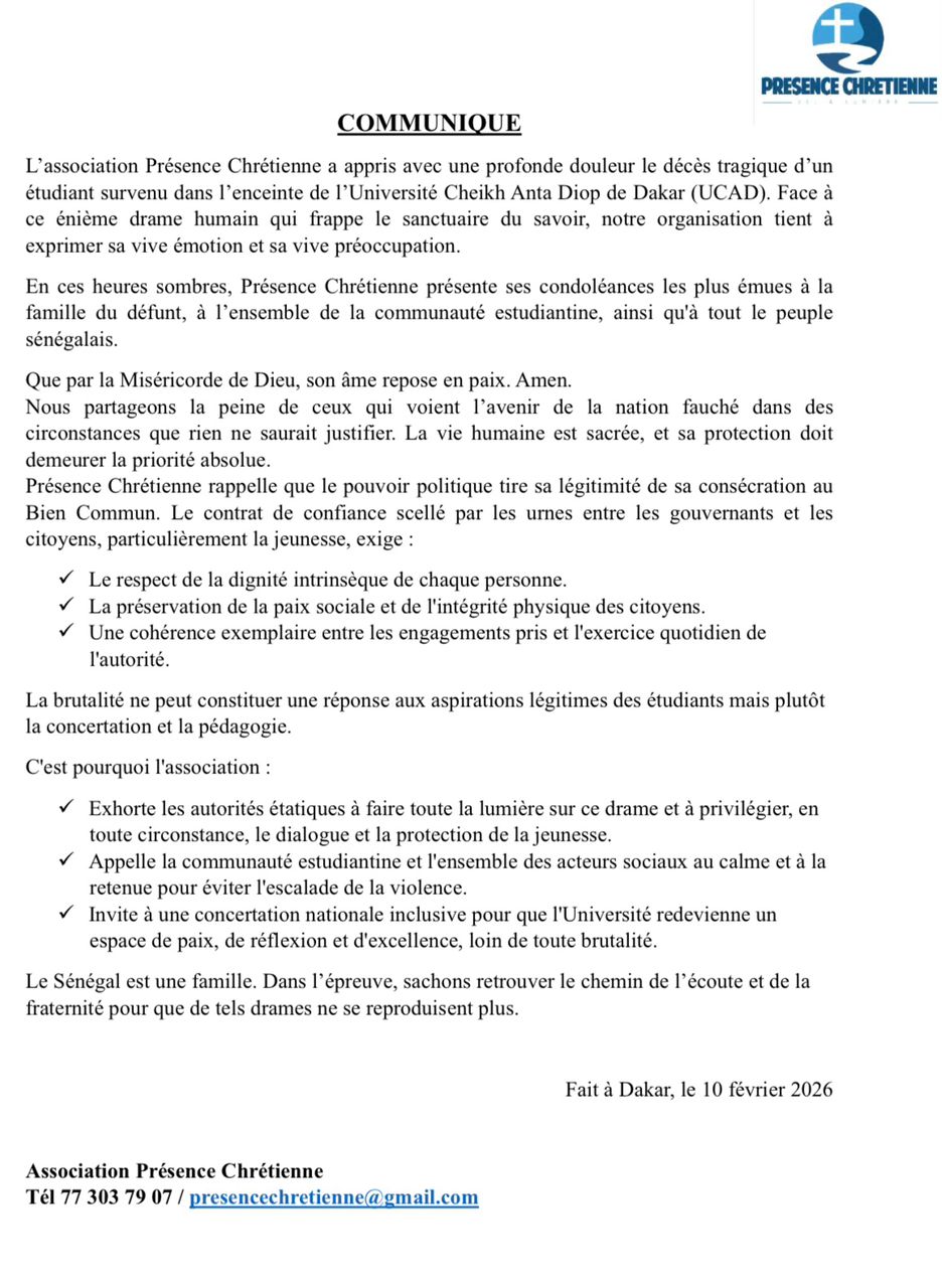 SENEGAL - Présence chrétienne demande la lumière sur la mort de l'étudiant Abdoulaye Ba