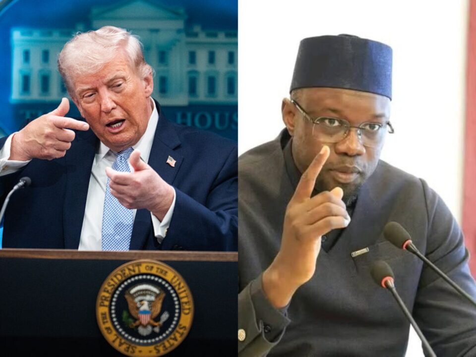 Ousmane Sonko (d.) et Donald Trump