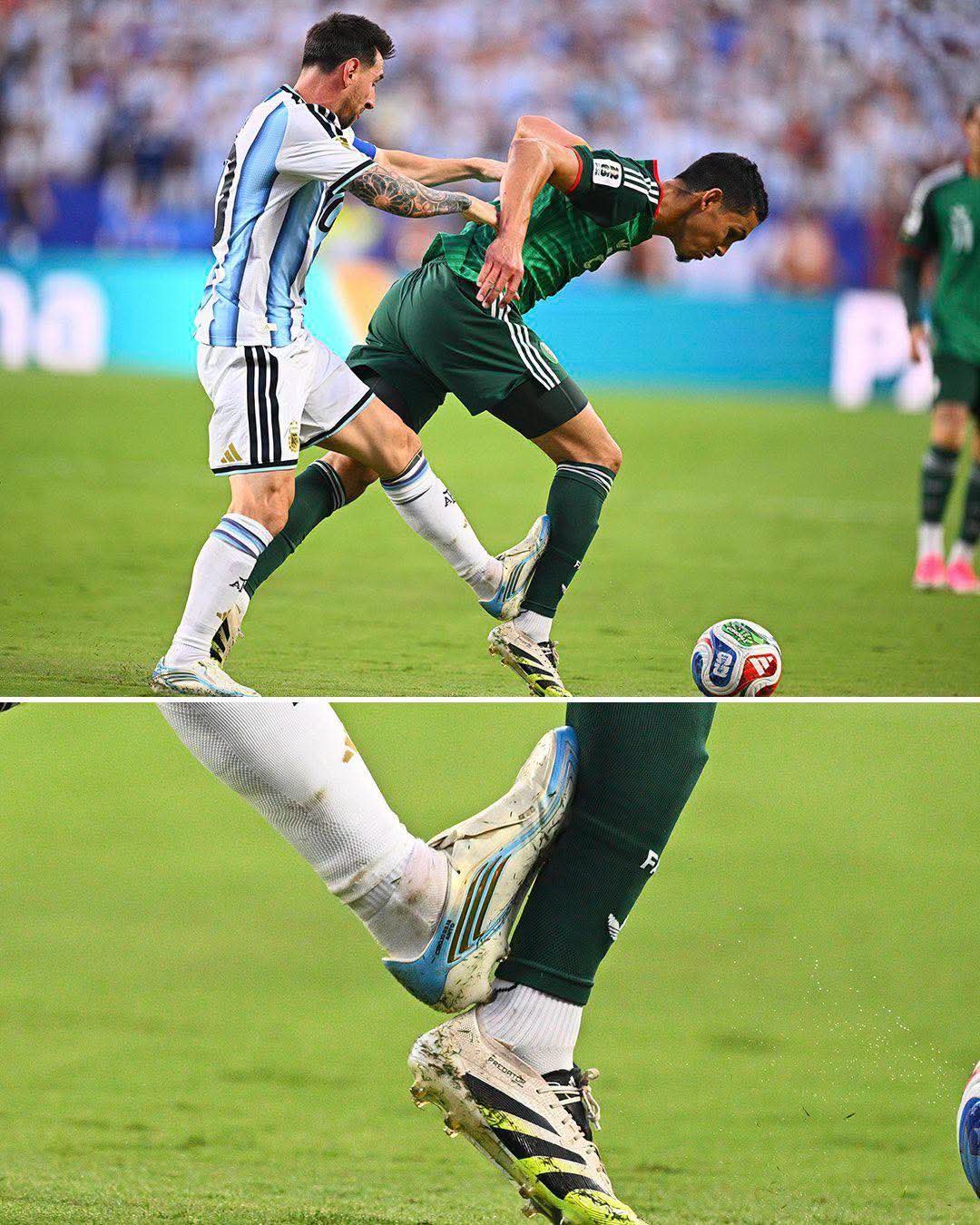 La faute de l'Argentin Lionel Messi sur l'Algérien Aissa Mandi