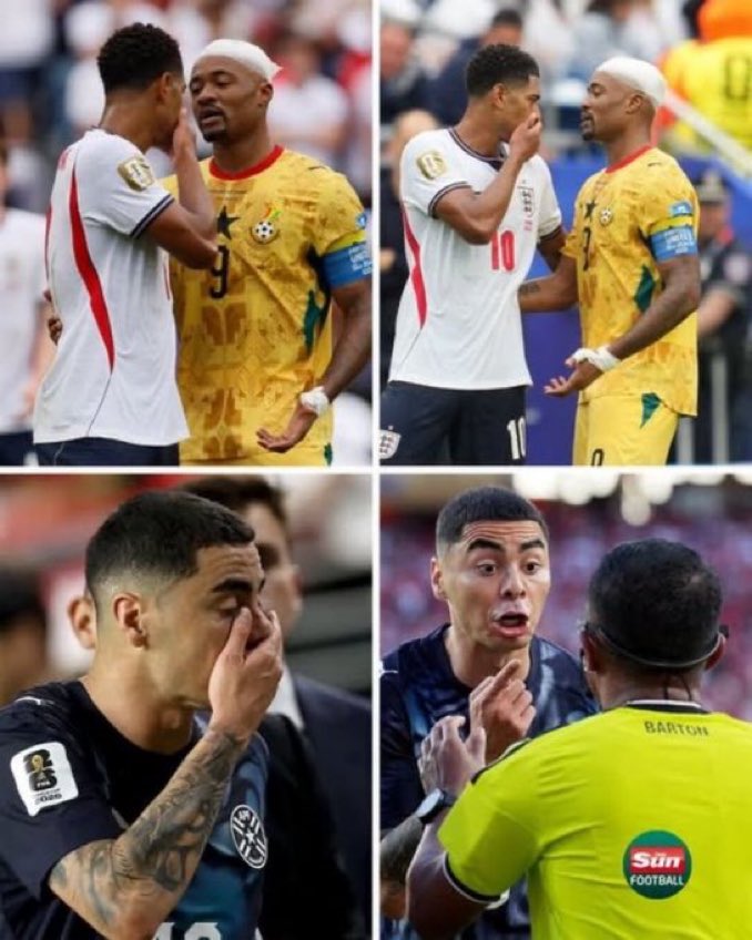 L'Anglais Jude Bellingham a été oublié par l'arbitre pour son geste tandis que le Paraguayen Miguel Almiron a vu rouge, lui, pour le même geste interdit par le règlement de la FIFA.