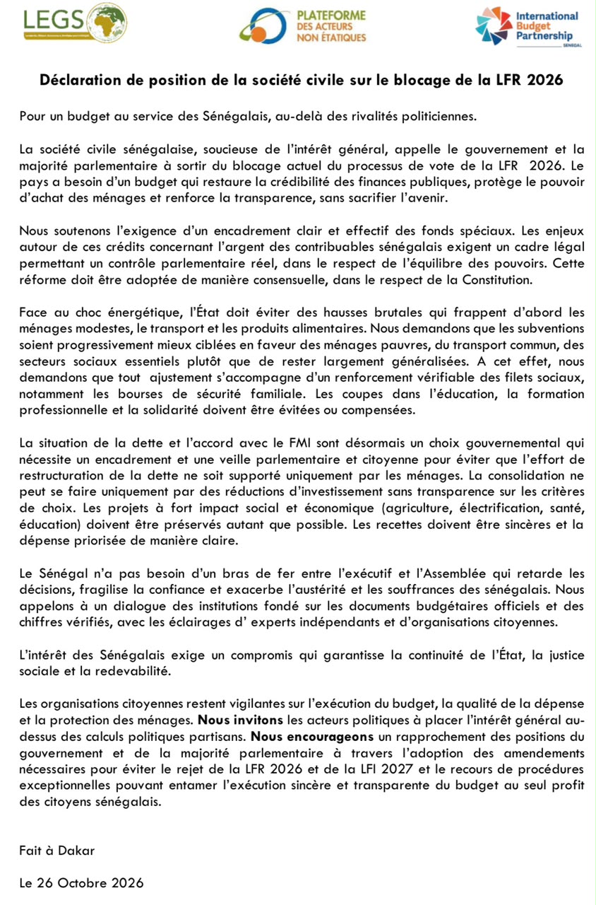 LFR 2026 - Déclaration de trois organisations de la société civile
