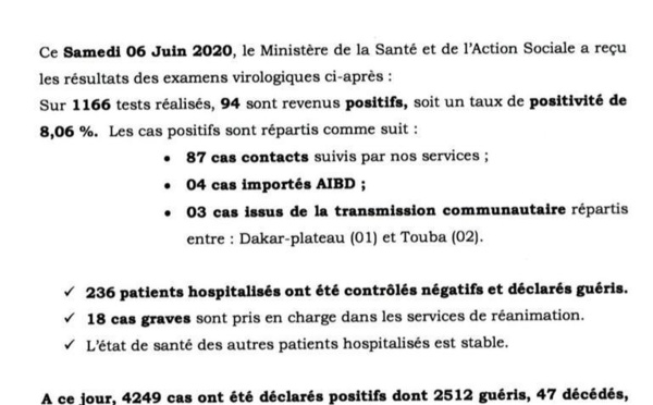 Coronavirus/Sénégal: 94 nouvelles contaminations dont 4 cas importés AIBD