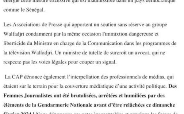 Signal coupé de Walf TV - La CAP dénonce "une mesure inadmissible dans un pays démocratique"