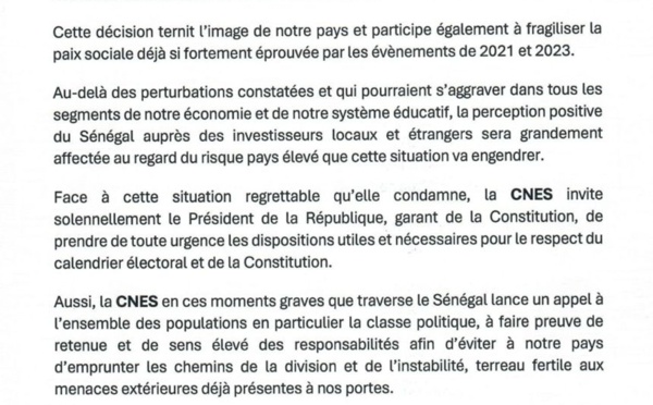 La CNES invite "de toute urgence" Macky Sall à respecter le calendrier électoral et la Constitution