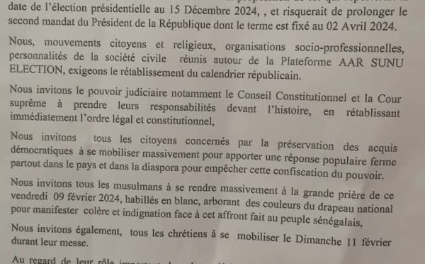 La Plateforme AAR SUNU ELECTION invite Conseil constitutionnel et Cour suprême à "prendre leurs responsabilités" 