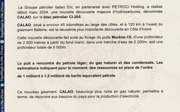 CALAO, le nouveau puits de gaz et de pétrole découvert en Côte d'Ivoire par la compagnie italienne ENI