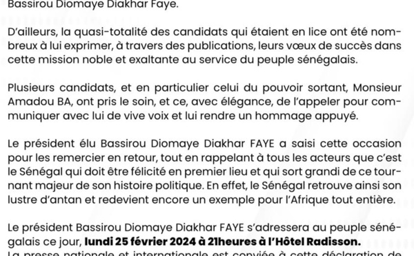 "Déclaration de presse du président Bassirou Diomaye Faye"