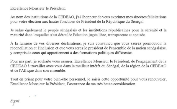 Le message de la Cedeao au nouveau président sénégalais 