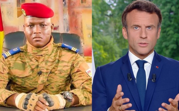 Le capitaine Ibrahim Traoré et Emmanuel Macron