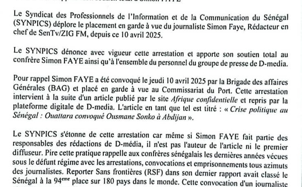 Le Synpics s'étonne et dénonce l'arrestation du journaliste Simon Faye