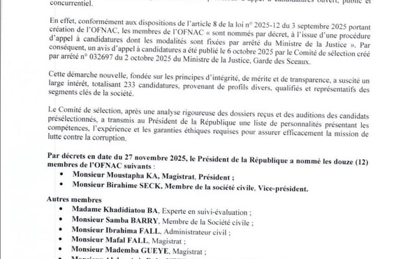 Birahime Seck désigné vice-président de l'Office national de lutte contre la corruption (OFNAC)