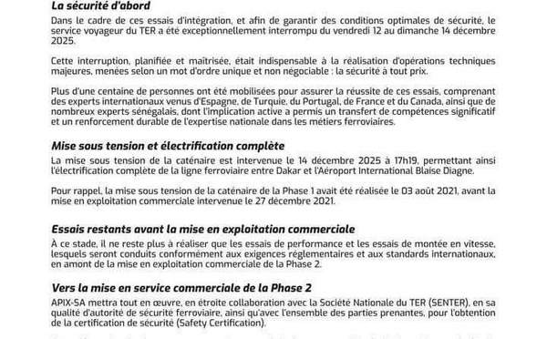 Train express régional - Dakar est désormais connectée à l'aéroport international Blaise Diagne