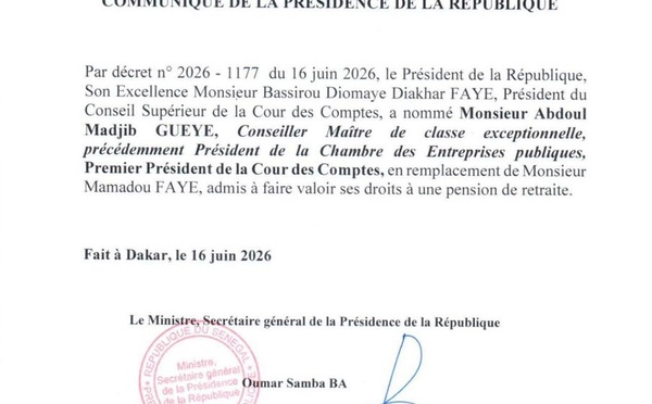 SENEGAL - Abdoul Madjib Guèye, nouveau président de la Cour des comptes
